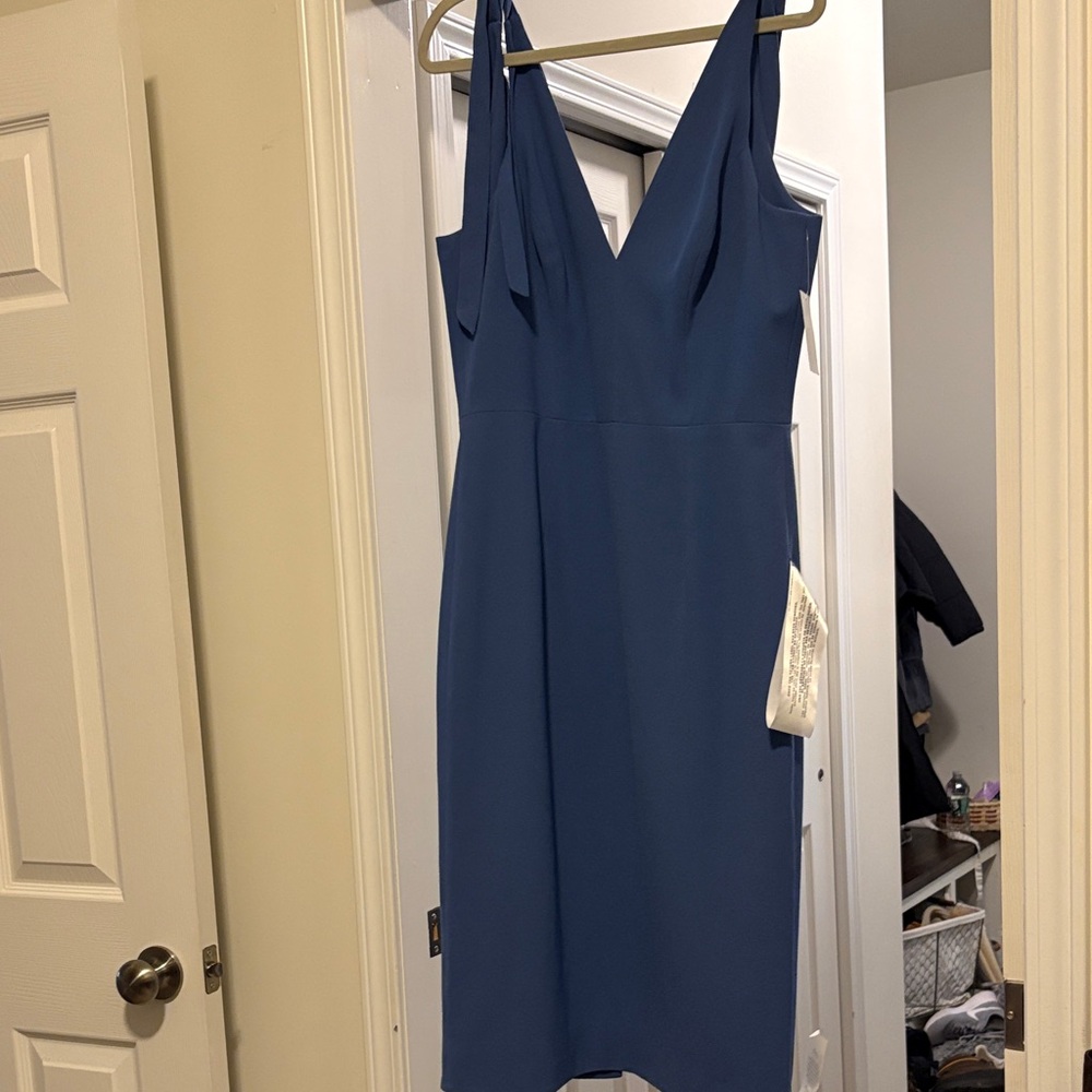 Dress the Population V-Neck Blue Midi Dress